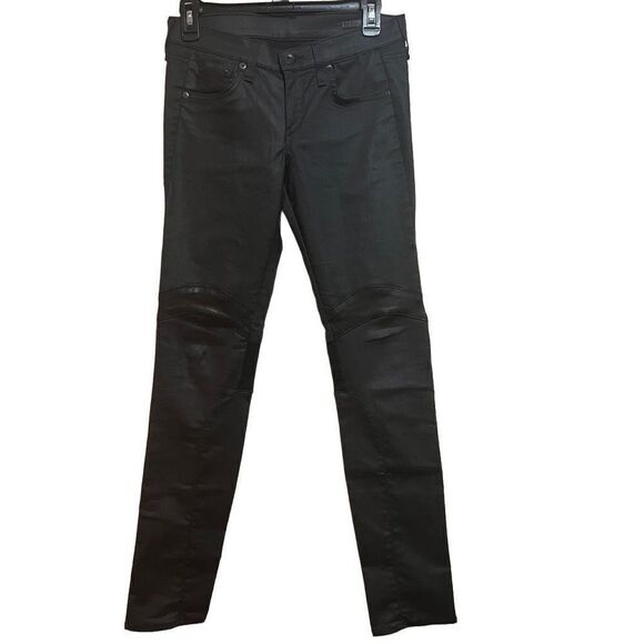 Rag & Bone Women's Black Moto Jeans Lamb Leather with Denim Skinny Jeans Size 26 - Picture 1 of 9